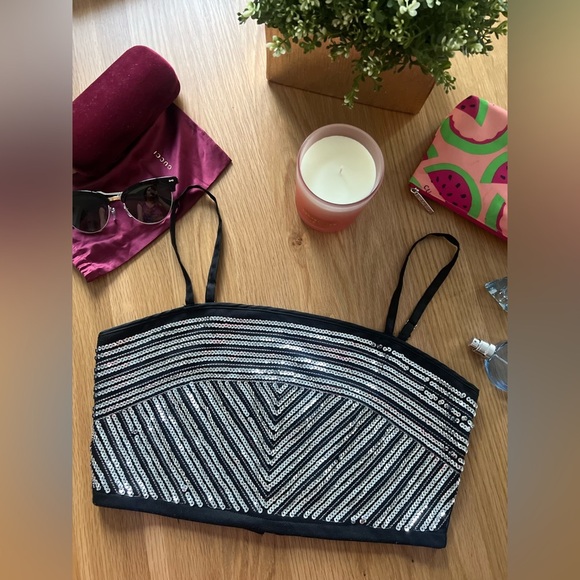 Bethany Mota Sequin Bustier Crop Top Sparkly Shiny Party Cropped Nightout Trendy - Picture 1 of 7
